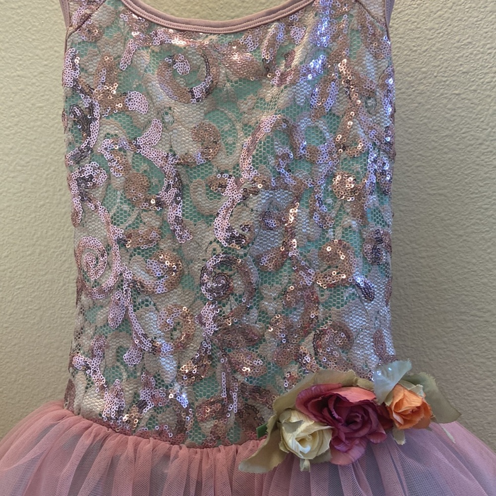 curtain call girls ballet tutu costume pink/teal sequin bodice layer mes… - Picture 4 of 5
